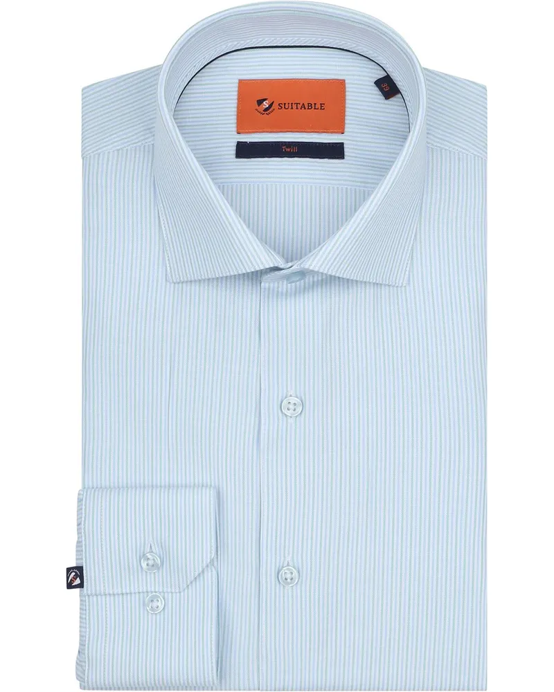 Suitable Hemd Twill Streifen Hellblau Hellblau