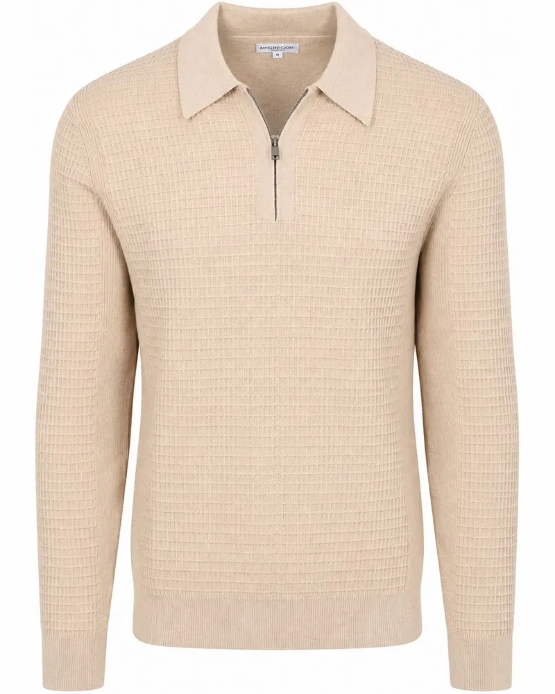 McGregor Half Zip Poloshirt Knitted Structure Sand Wollweiß