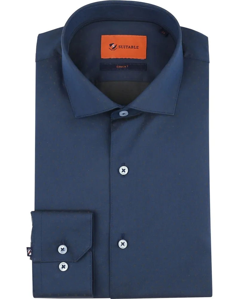 Suitable Hemd Extra Lange Ärmel Jacquard Navy Dunkelblau