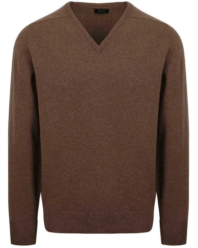 William Lockie V-Ausschnitt Pullover Lammwolle Mocha Braun