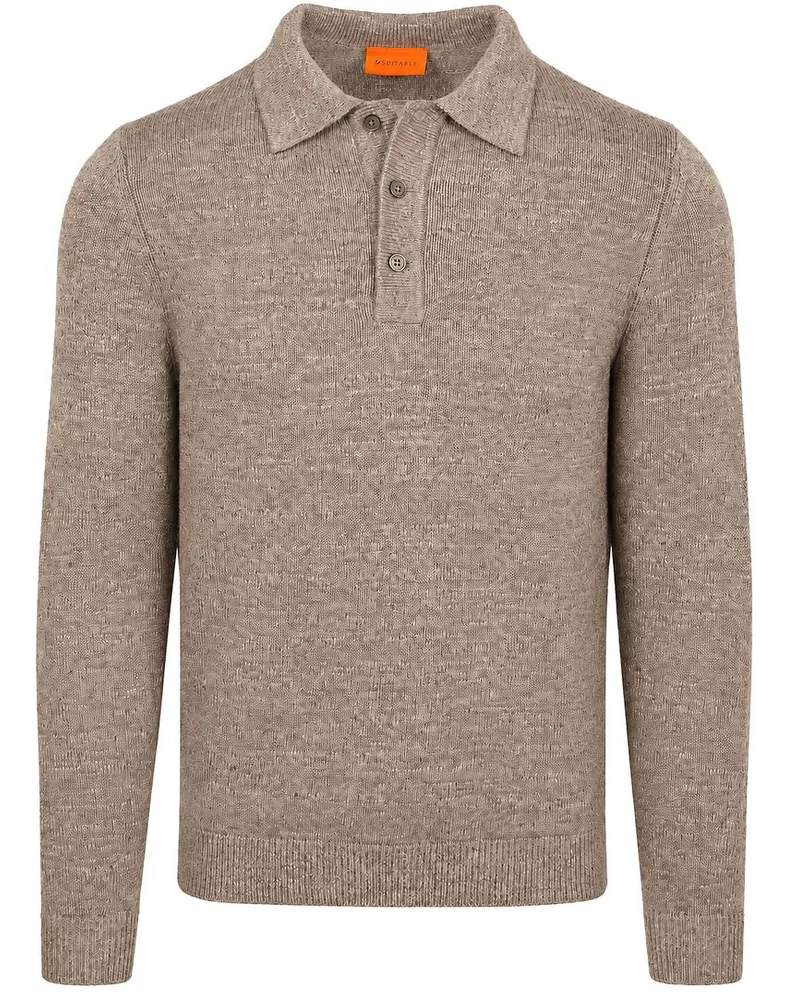 Suitable Button Longue Melange Poloshirt Beige Beige
