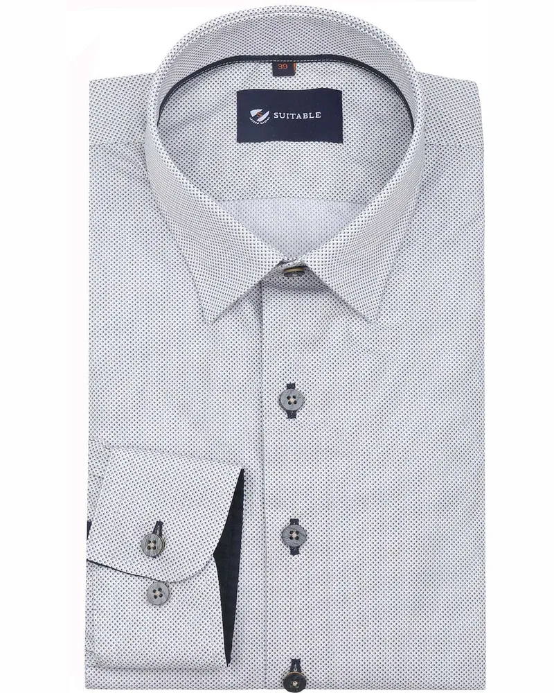 Suitable Hemd Druck Sand Navy Weiß
