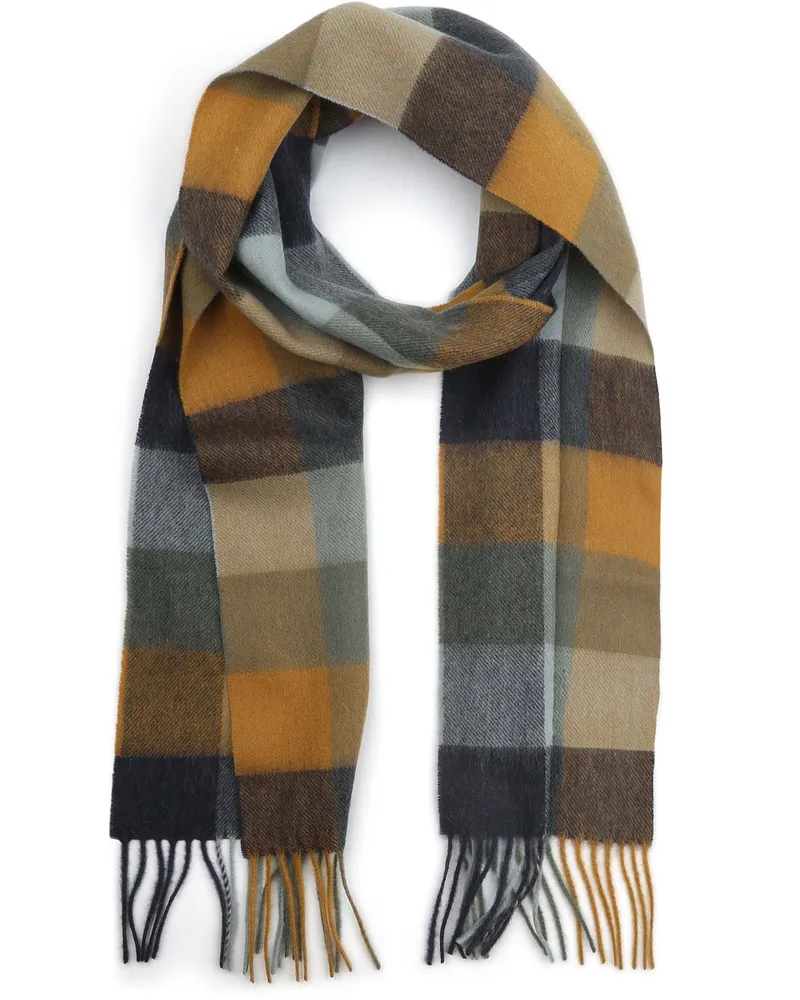Barbour Schal Tattersall Blau Beige Lambswolle Beige