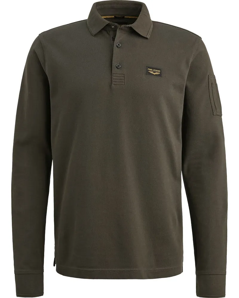PME Legend American Classic Langarm - Longsleeve Poloshirt Beluga Grün Dunkelgrün