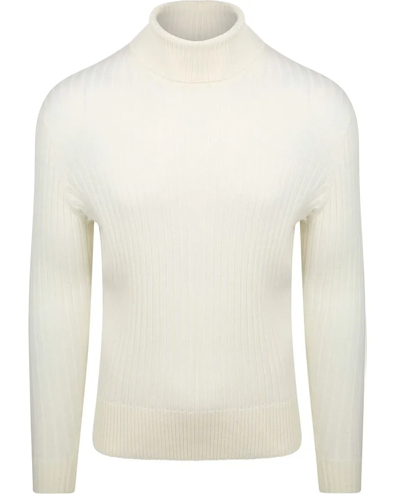 Suitable Rollkragenpullover Merinowolle Off-White Rippstrick Weiß