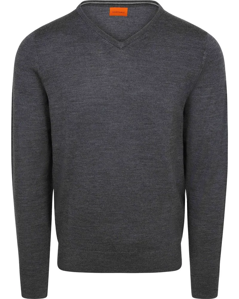 Suitable Merino Pullover V-Hals Anthrazit Anthrazit