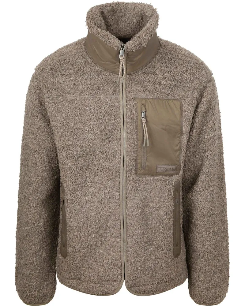 Tommy Hilfiger Strickjacke Teddy Fleece Taupe Grau