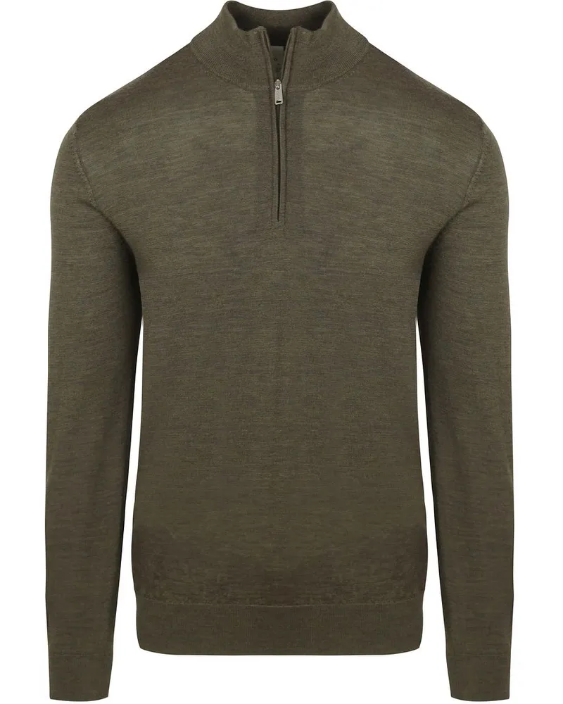 Profuomo Half Zip Pullover Merinowolle Olivgrün Dunkelgrün