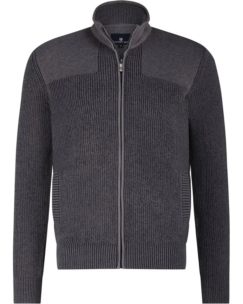 State of Art Strickjacke Structure – Anthrazit mit Contrast Grau