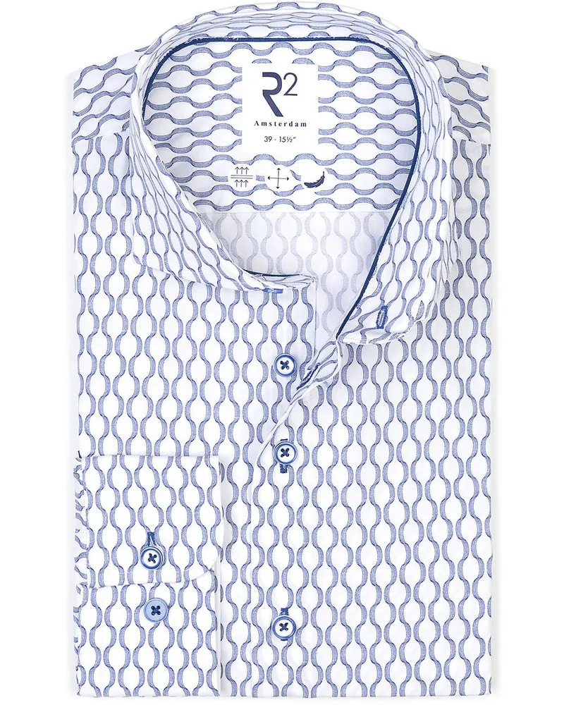 R2 Amsterdam R2 Poplin Hemd Druck Blau Blau