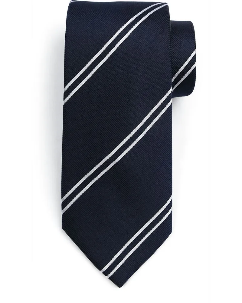 Suitable Krawatte Seide Double Stripe Navy Dunkelblau