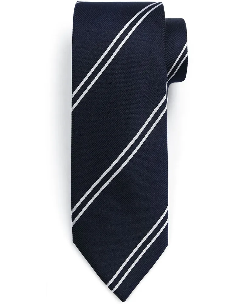 Suitable Krawatte Seide Double Stripe Navy Dunkelblau