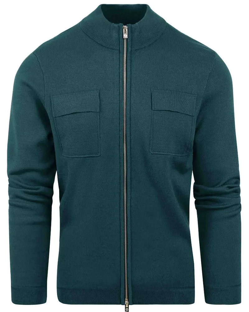 Blue Industry Strickjacke Brusttasche Dunkelgrün Grün
