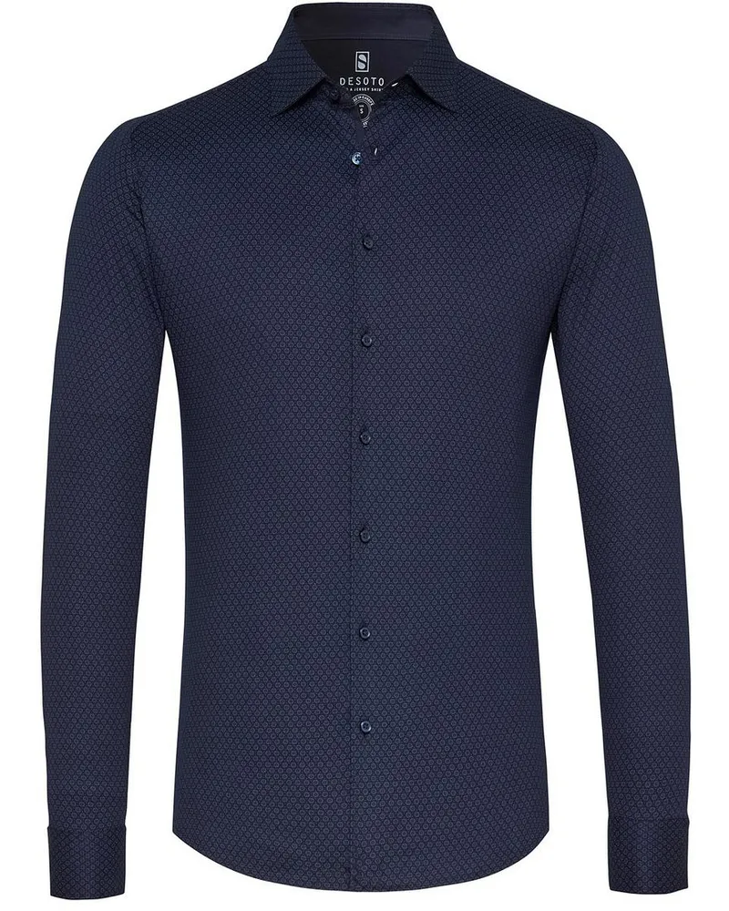 DESOTO Hemd Kent Grafik Drucken Navy Dunkelblau