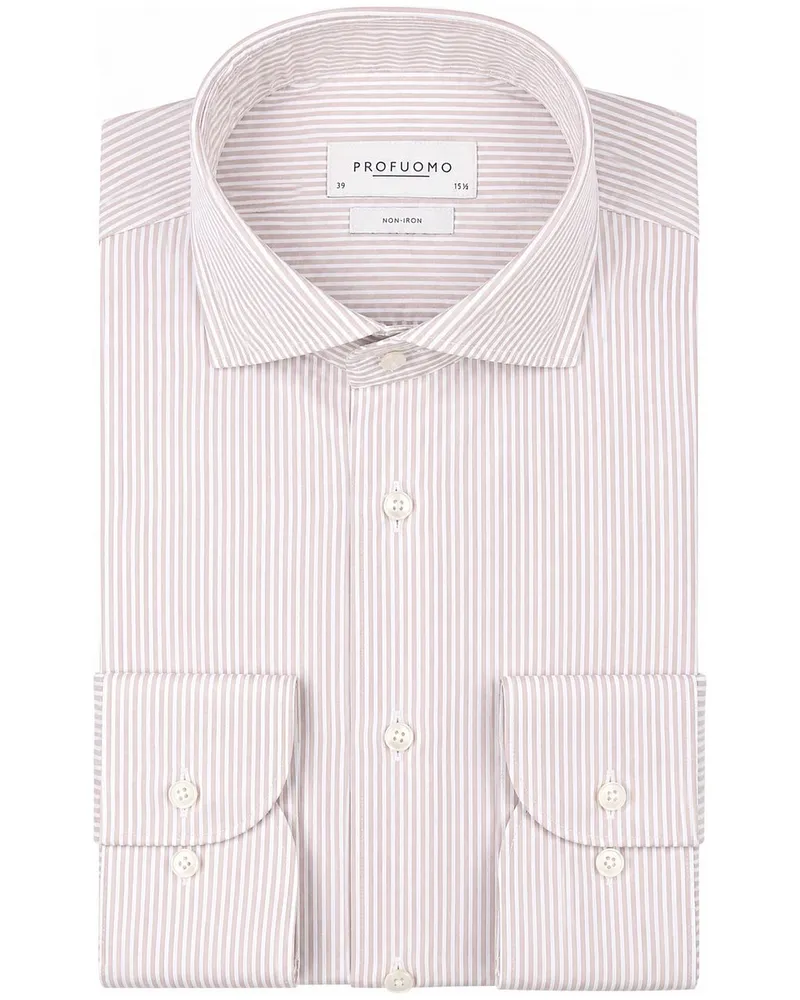 Profuomo Twill Hemd Streifen Beige Beige