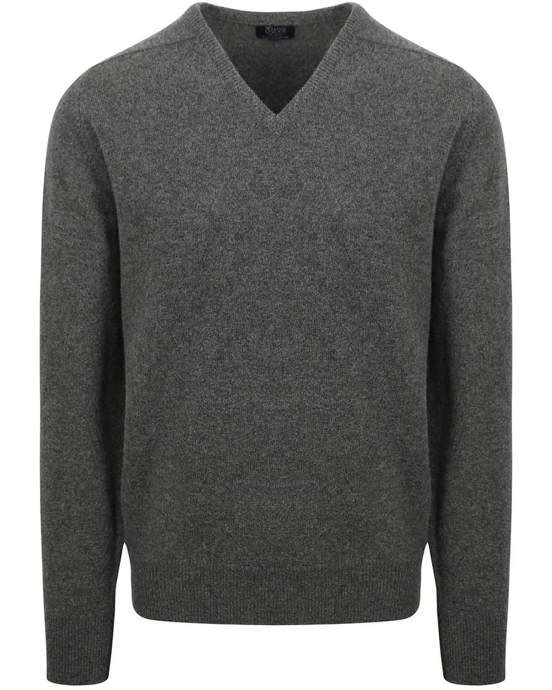 William Lockie V-Auschnitt Pullover Lammwolle Cliff Grau Grau