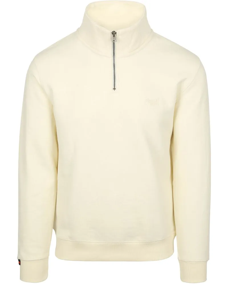 Superdry. Half Zip Pullover Henley Essential Ecru Weiß