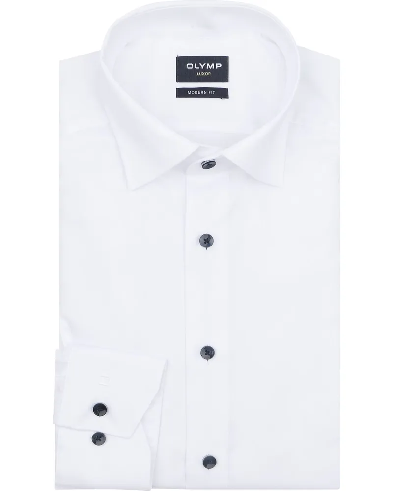 Olymp Luxor Hemd Contrast Button Weiß Weiß