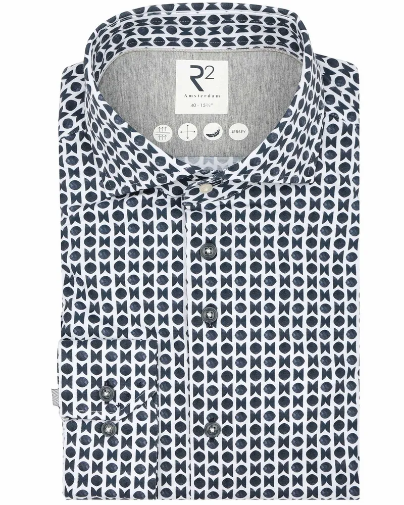 R2 Amsterdam Hemd Jersey Print Navy Dunkelblau
