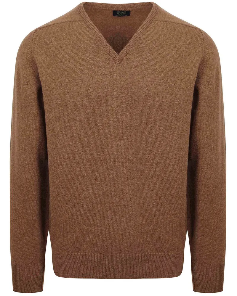 William Lockie V-Ausschnitt Pullover Lammwolle Driftwood Braun