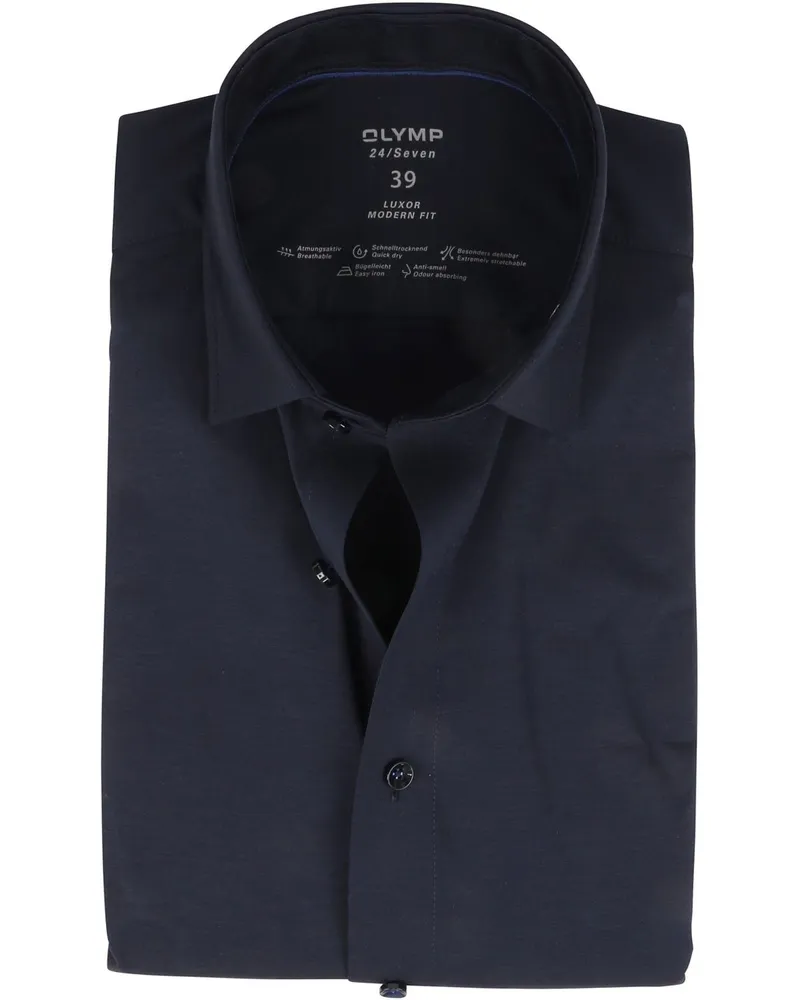Olymp Luxor Jersey Stretch Hemd 24/Seven Dunkel Blau Blau