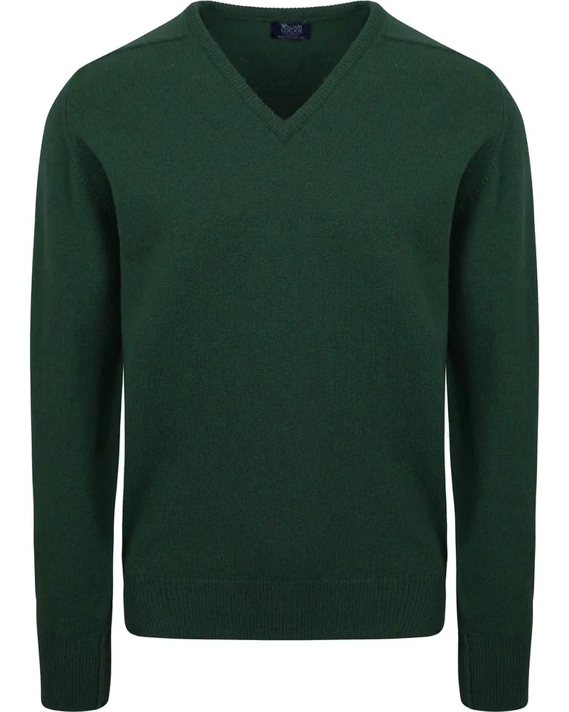 William Lockie V-Ausschnitt Pullover Lammwolle Cossack Dunkelgrün