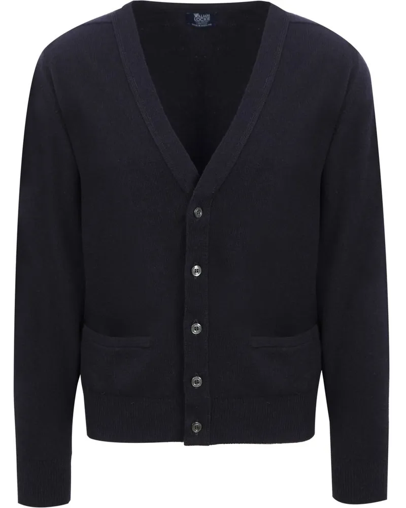 William Lockie Pullover Strickjacke Lammwolle Navy Grün