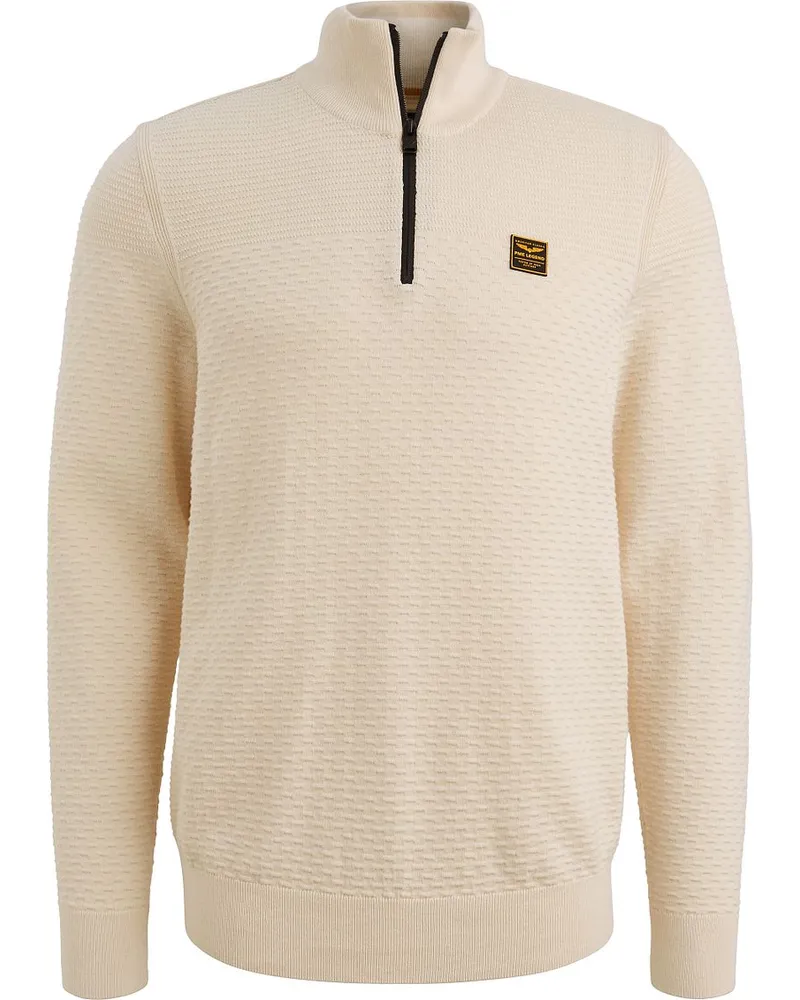 PME Legend Half Zip Structure Mouliné Sweater Ecru Weiß