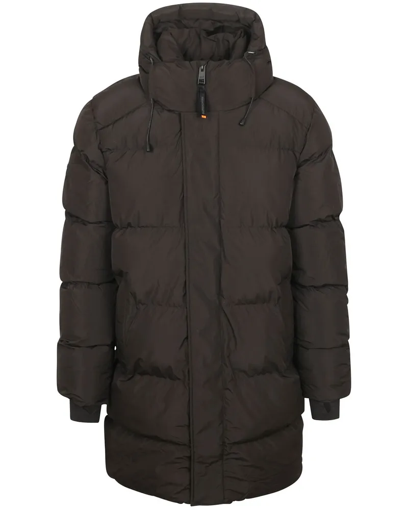 Superdry. Lange Pufferjacke Hooded Schwarz Schwarz