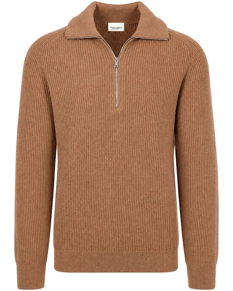 Profuomo Half Zip Pullover Wool Cognac Cognac