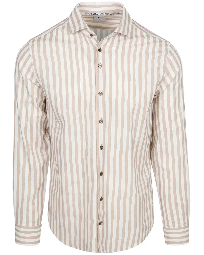 R2 Amsterdam R2 Hemd Leinen Blend Stripes Beige Beige