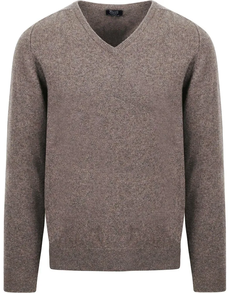 William Lockie V-Ausschnitt Pullover Lammwolle Mocha Braun