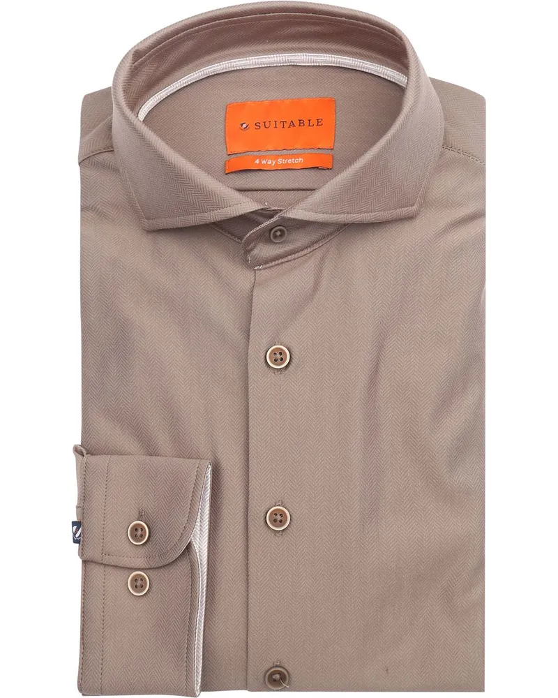 Suitable Herringbone Hemd Taupe Taupe