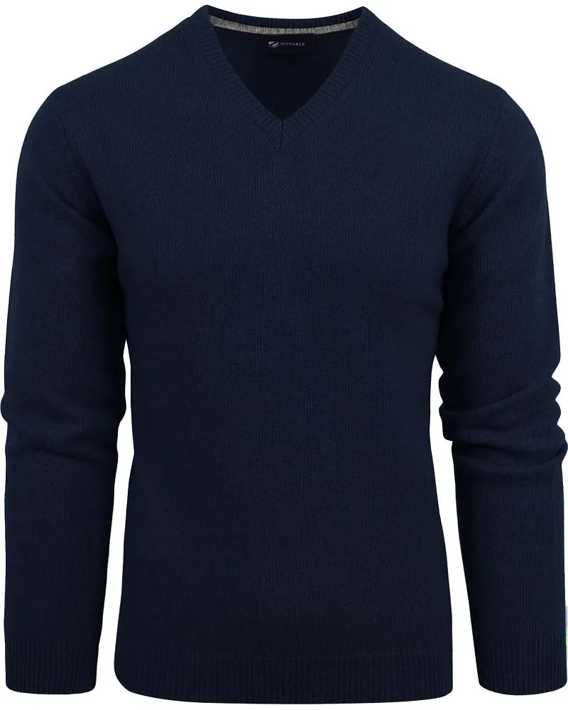 Suitable Lammwolle Pullover V-Ausschnitt Navy Dunkelblau