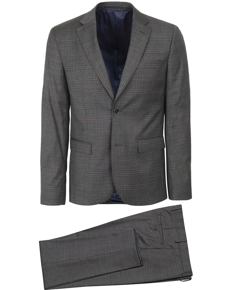 Suitable Anzug Toulon Wolle Check Grau Braun Braun
