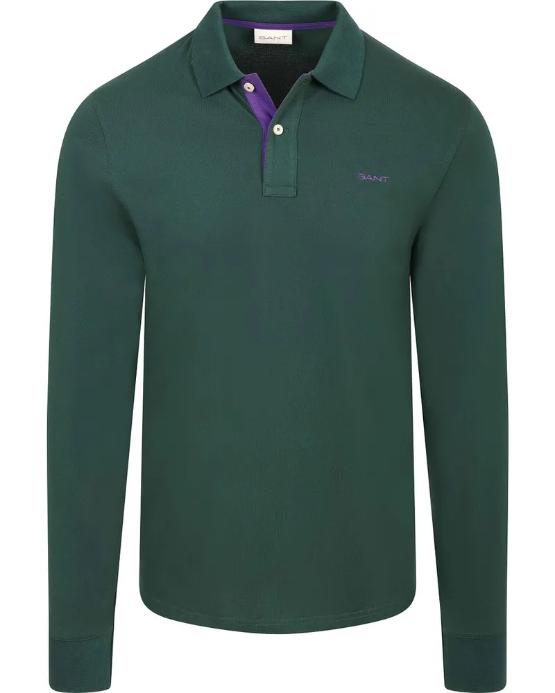 Gant Longsleeve Contrast Piqué Poloshirt Tartan Grün Dunkelgrün