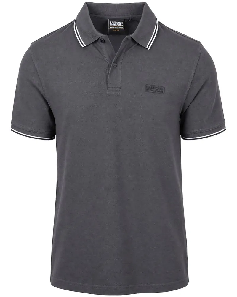 Barbour International Piqu Poloshirt Evan Tipped Anthrazit Grau