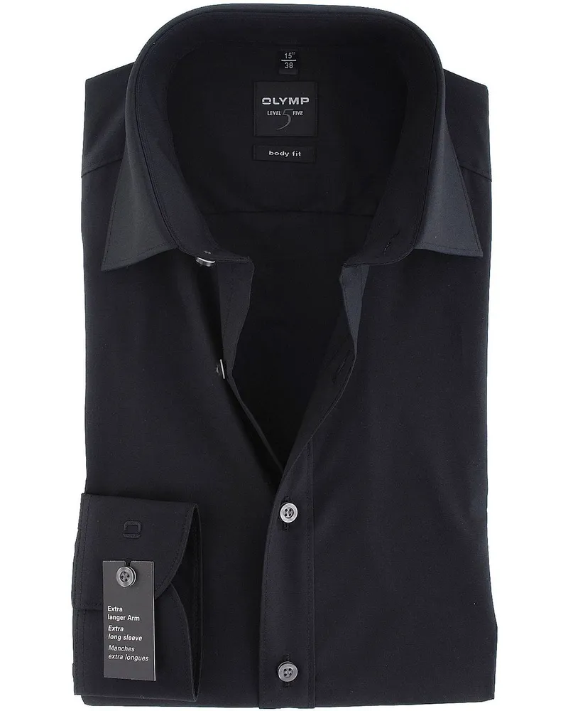 Olymp Level Five Hemd Extra Lange Ärmel Schwarz Body Fit Schwarz