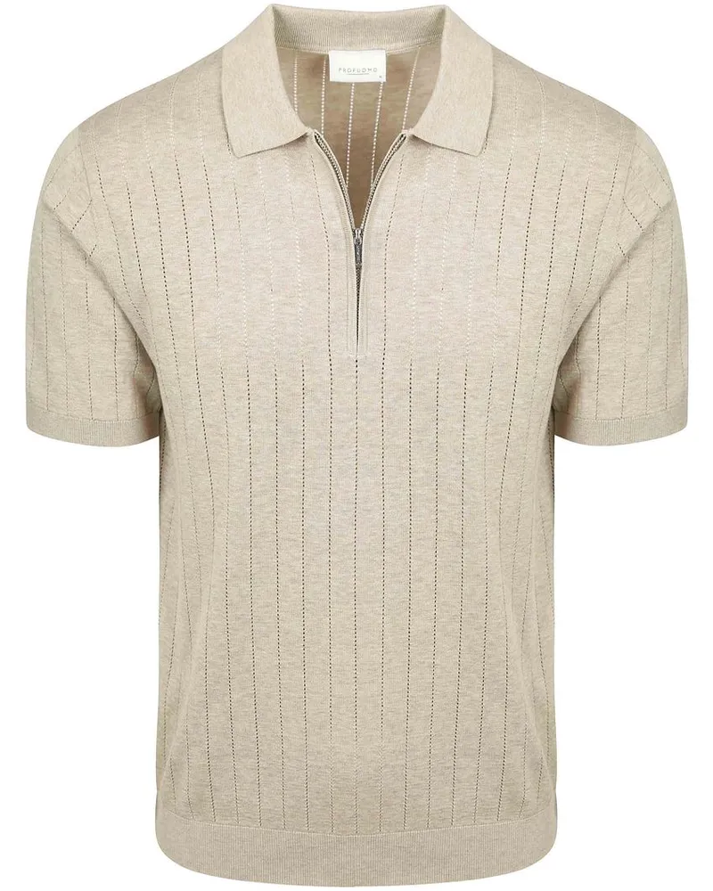 Profuomo Knitted Half Zip Poloshirt Dropneedle Beige Beige
