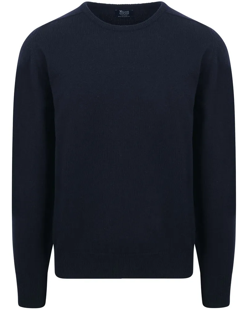 William Lockie O-Auschnitt Pullover Lammwolle Indigo Blau