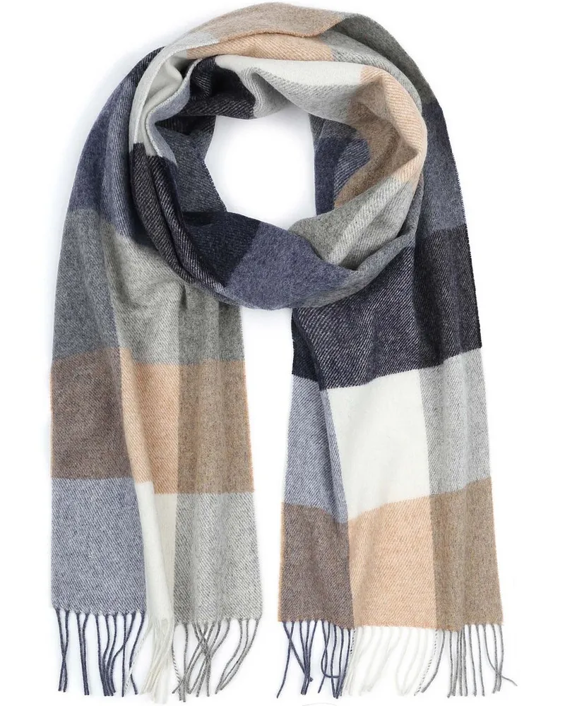 Profuomo Schal Wolle Karo Blau Grau Beige Blau