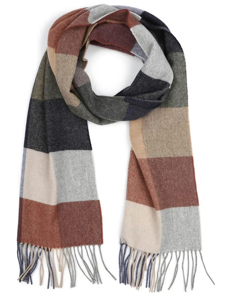 Profuomo Schal Wolle Karo Blau Grau Beige Blau