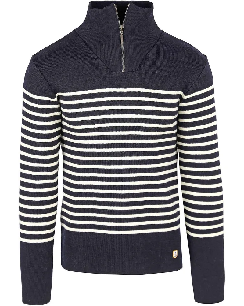 Armor-Lux Camionneur Half Zip Pullover Wolle gestreift Navy Dunkelblau