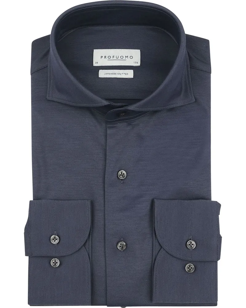 Profuomo Japanese Knitted Hemd Denim Navy Dunkelblau