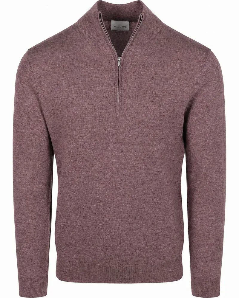 Profuomo Half Zip Pullover Merinowolle Aubergine Rot