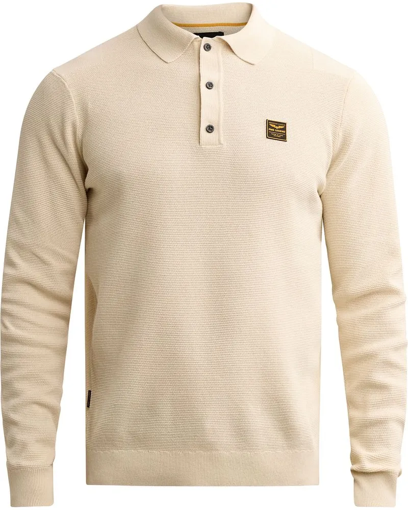PME Legend Langarm-Poloshirt Strick Bone White Beige