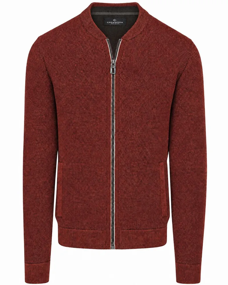 CasaModa Strickjacke Zip Structure Brique Rot
