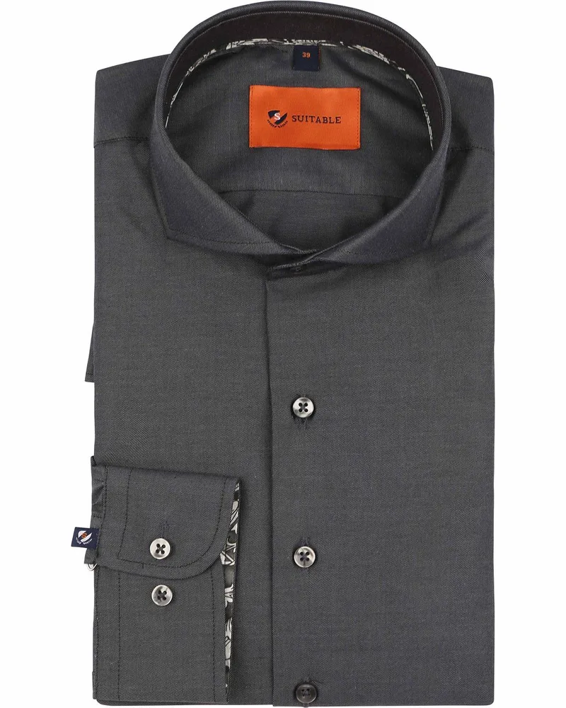 Suitable Twill Hemd Anthrazit Grau