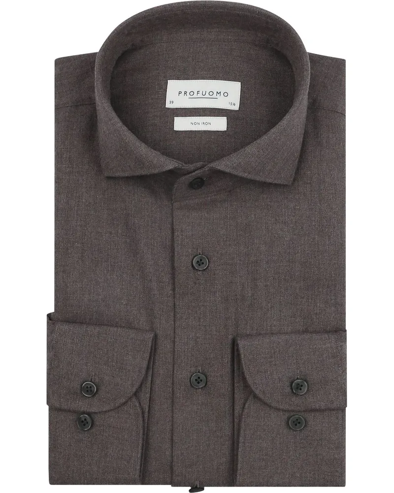 Profuomo Hemd Peached Twill Flanell Braun Braun