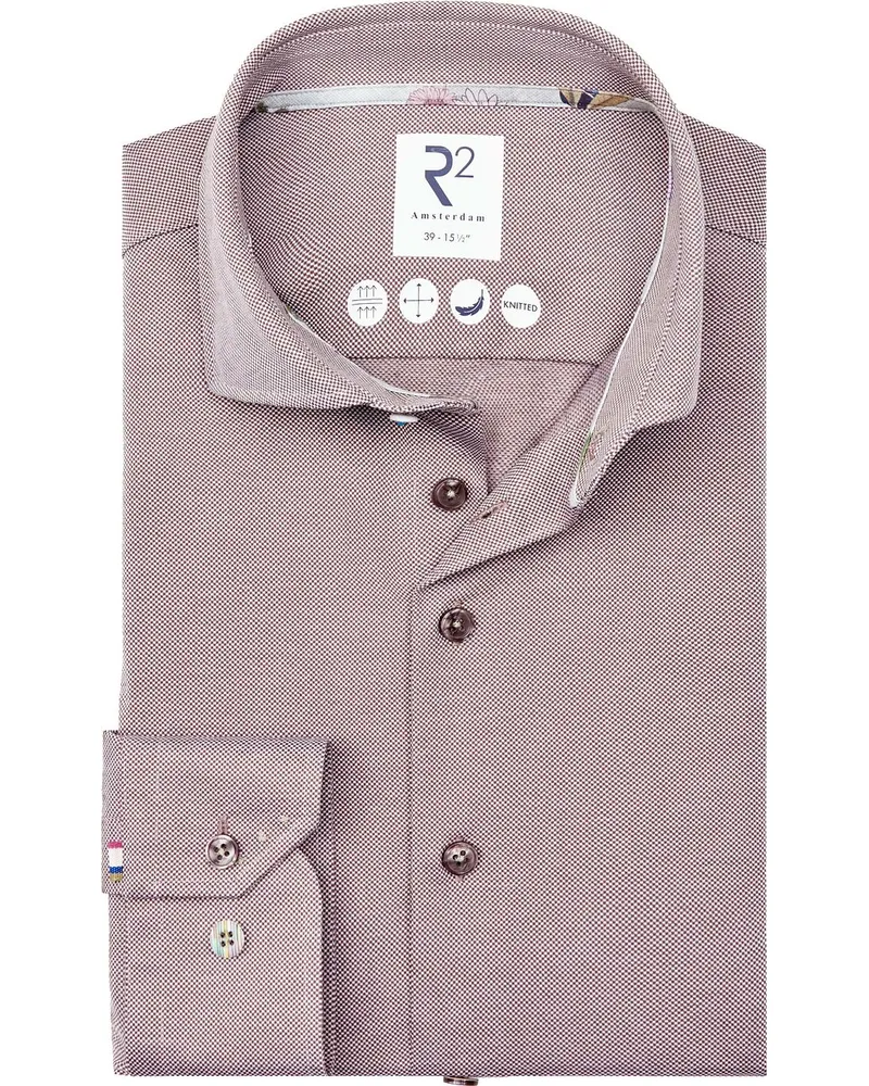 R2 Amsterdam R2 Japanese Knitted Hemd Contrast Braun Braun